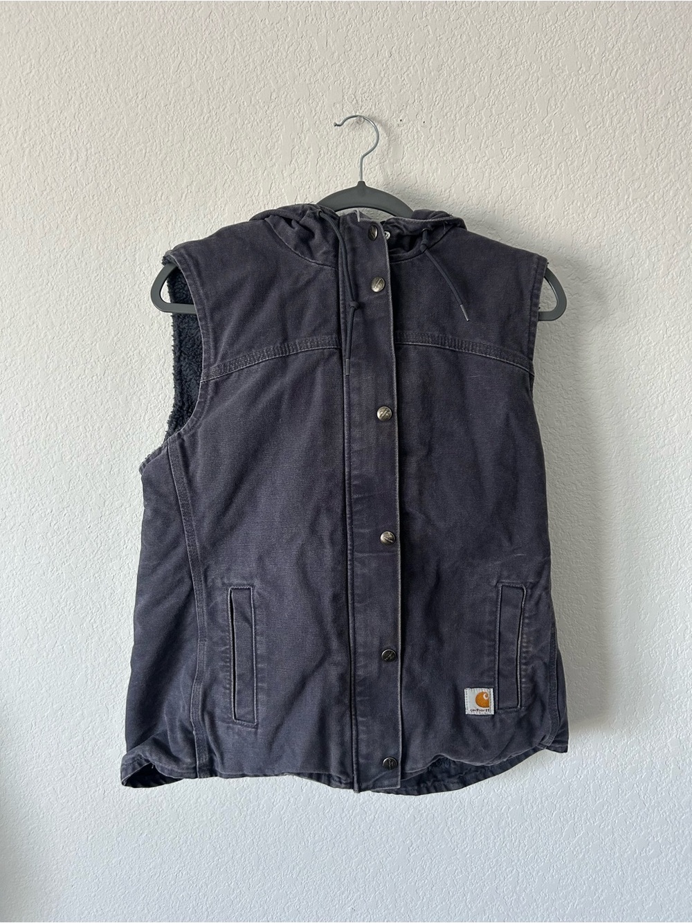 Carhartt Girls Sherpa Lined Hooded Canvas Vest Black Grey Youth Large 12/14